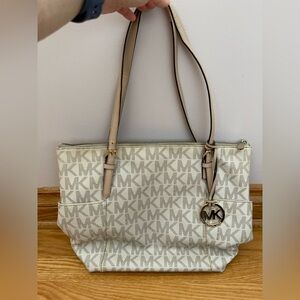 Michael Kors White and Tan Shoulder Bag